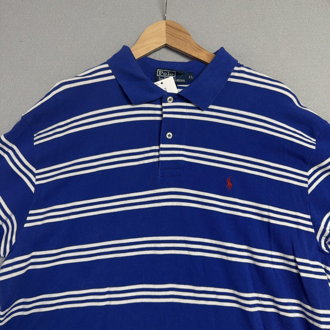 Vintage Ralph Lauren Blue and White Stripe Polo Shirt Size XL