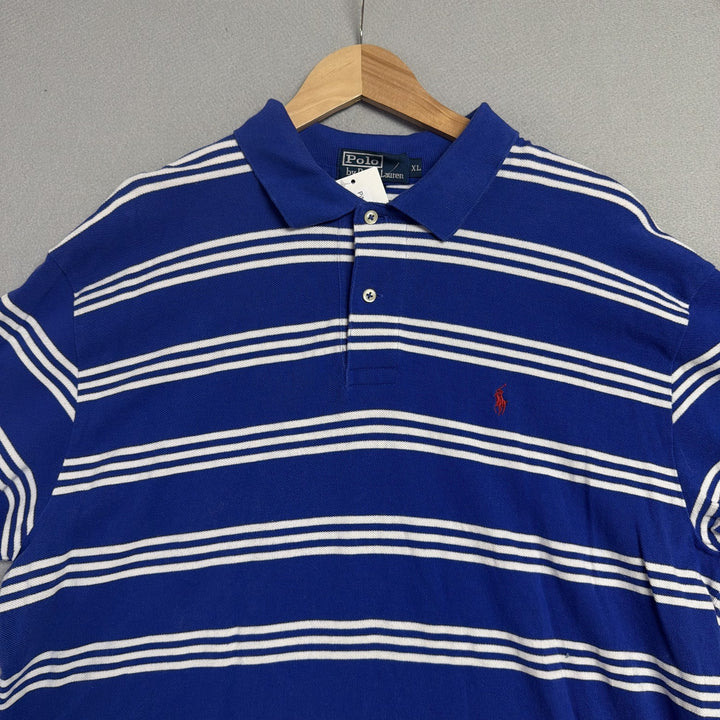 Vintage Ralph Lauren Blue and White Stripe Polo Shirt Size XL