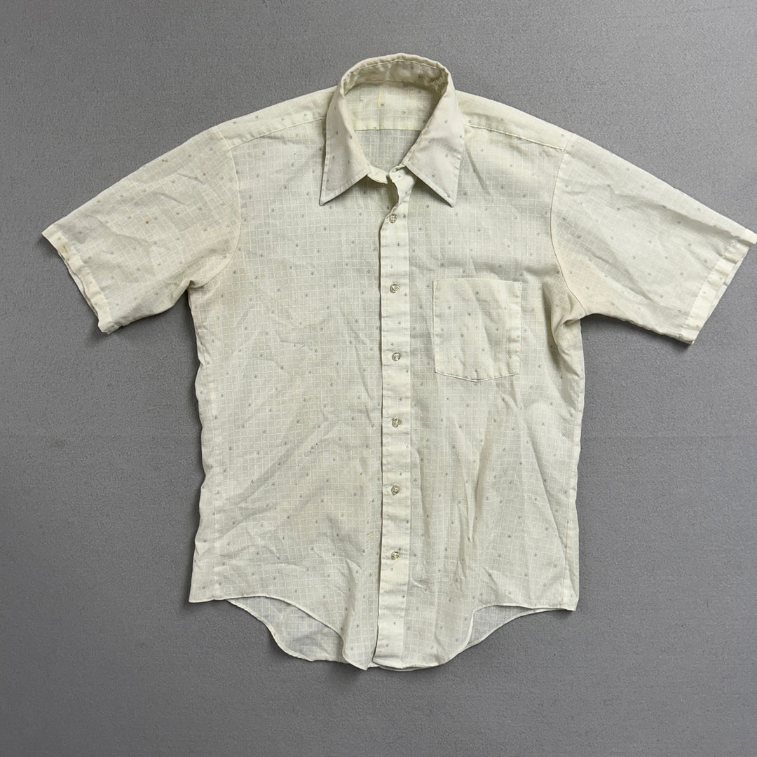 Vintage 80's Light Men's Short Sleeve Patterned Button Up Large