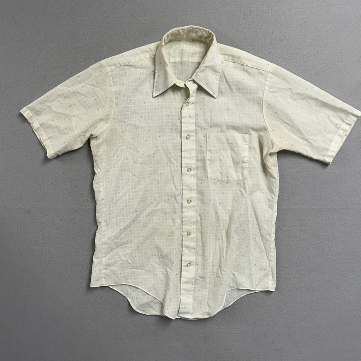 Vintage 80's Light Men's Short Sleeve Patterned Button Up Large