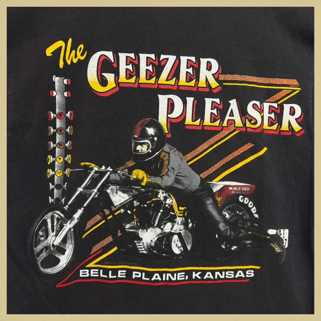 VTG Nungesser Engineering Geezer Pleaser 80s Harley Drag Racing T Shirt Medium