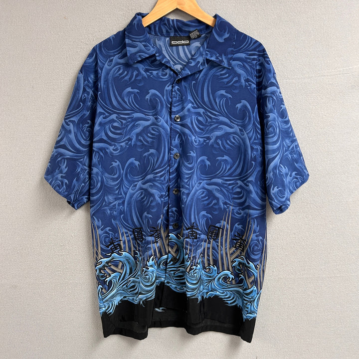 Vintage Japanese Kanji Polyester  Y2K Shirt Size Large