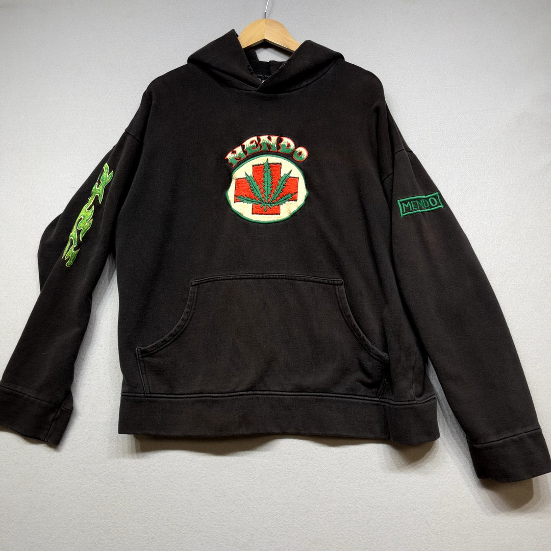 Vintage Mendo Weed Marijuana Embroidered Hoodie Size Large