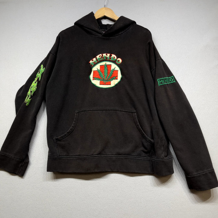 Vintage Mendo Weed Marijuana Embroidered Hoodie Size Large