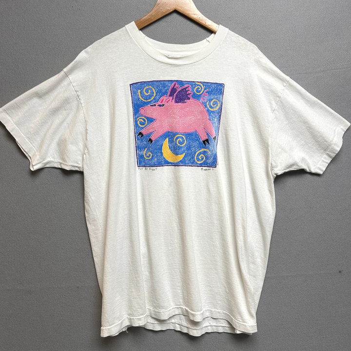 Vintage 90s Fly By night Pig Art T Shirt Size XXL