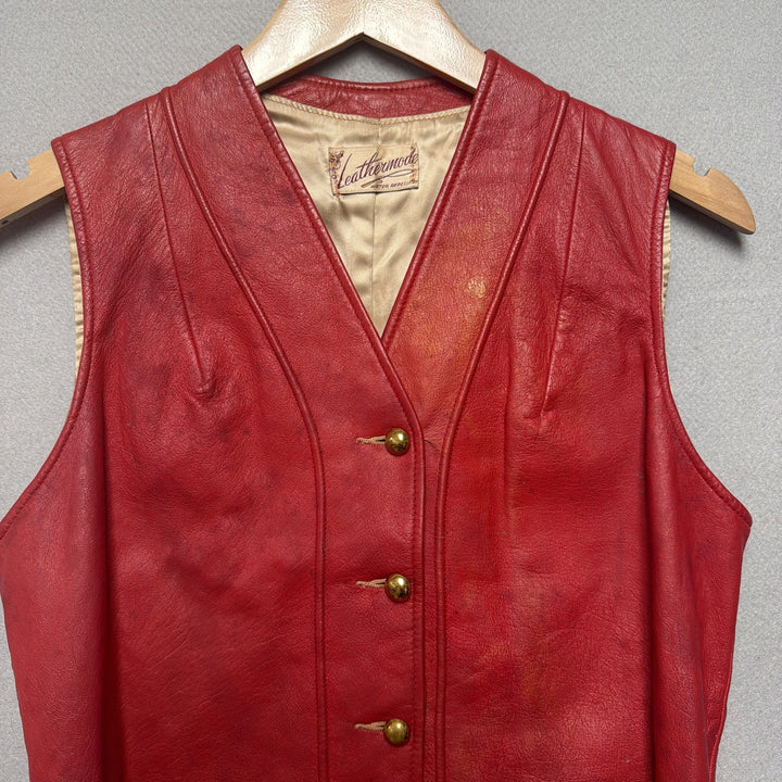 Vintage LeatherMode Red Leather Vest Size Small
