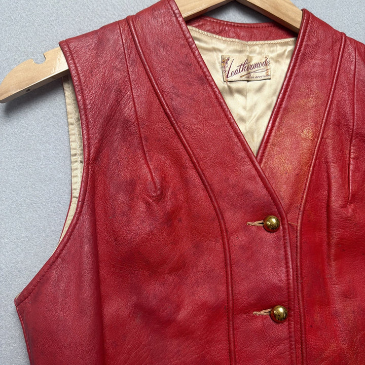Vintage LeatherMode Red Leather Vest Size Small