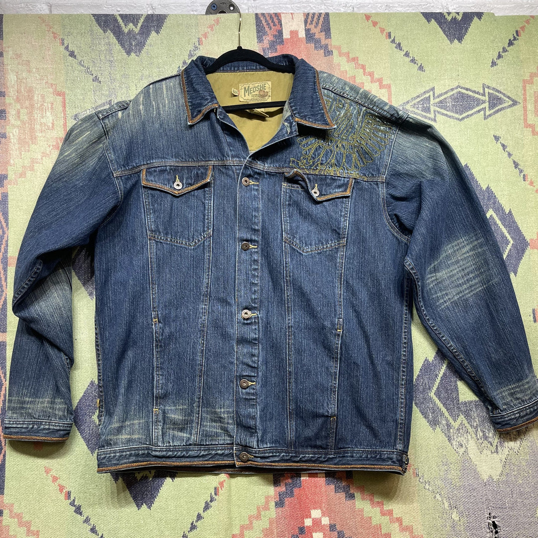 Vintage Y2K Meoshe Embroidered Denim Jacket Size XXXL