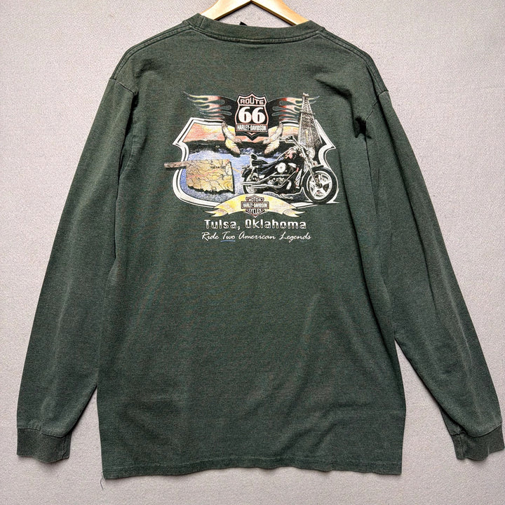 Vintage Harley Davidson Green Long Sleeve T Shirt size Large