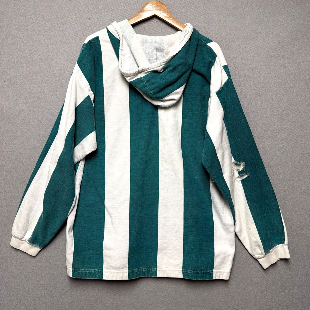 Vintage Blue and White Stripe Hoodie Size Large