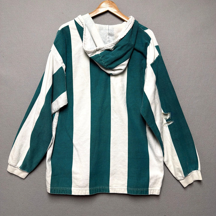 Vintage Blue and White Stripe Hoodie Size Large