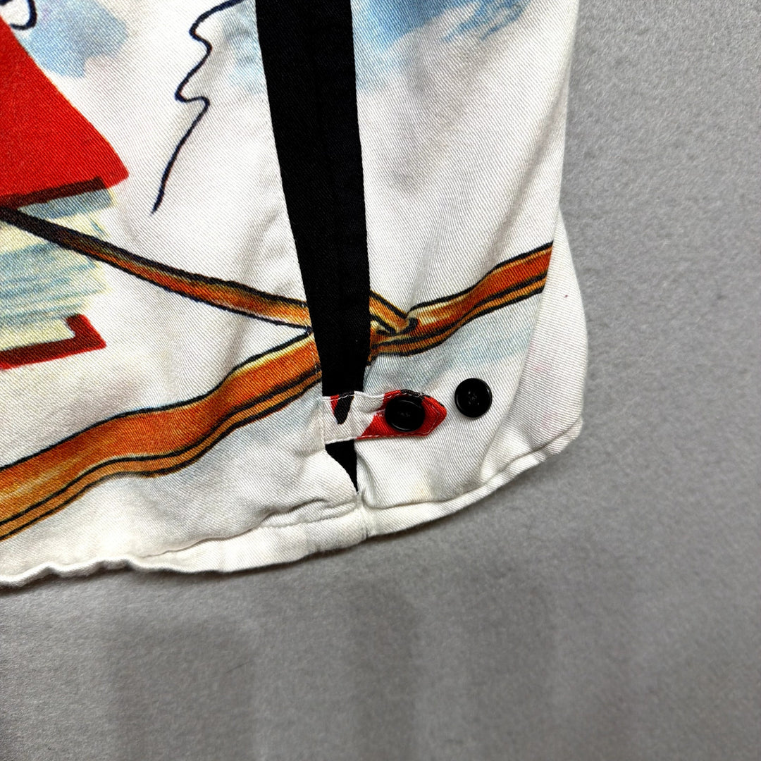 Disney Goofy and the Art of Skiing Retro Viscose Button Down Shirt Size Large