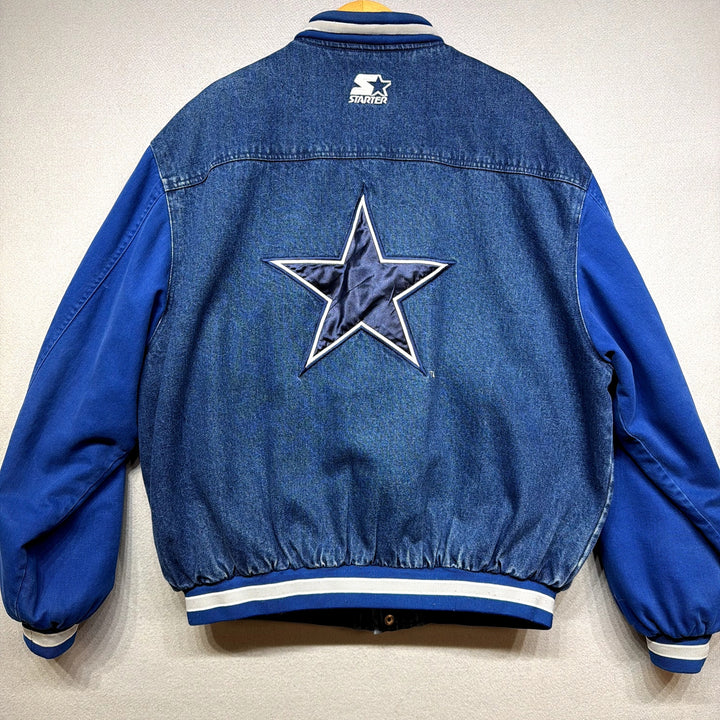 Vintage Dallas Cowboys Starter Denim Bomber Jacket Size XL