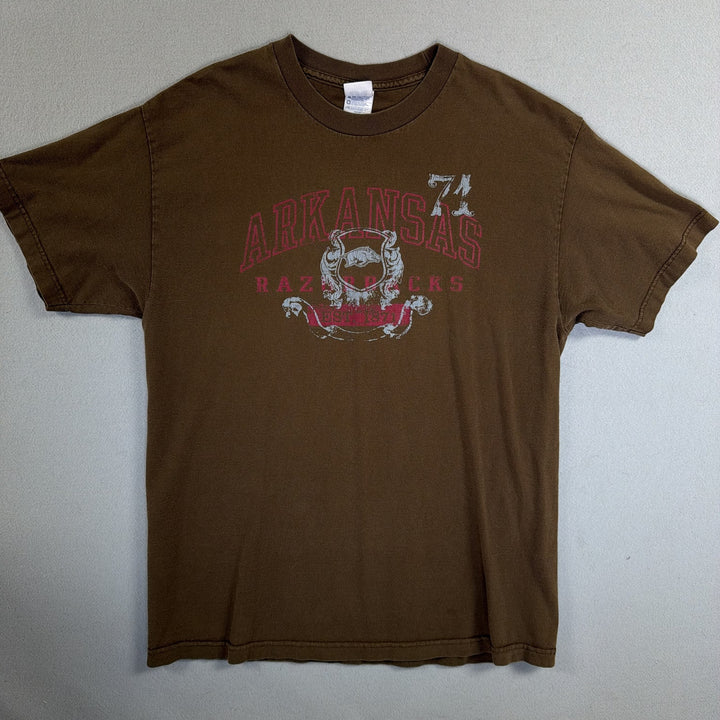 Vintage Arkansas Razorbacks Y2K Brown T Shirt Size Large