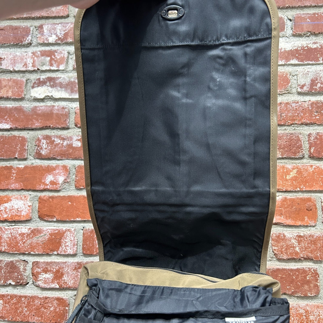 LL Bean Nylon Tan Travel Messenger Bag Locking Front Flap