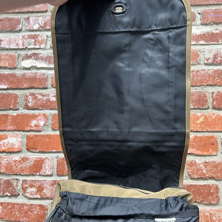 LL Bean Nylon Tan Travel Messenger Bag Locking Front Flap