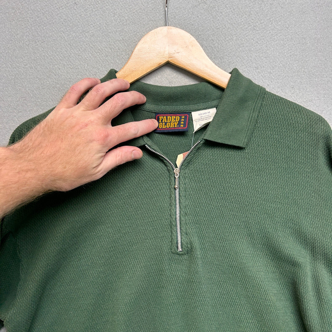 Early 2000s Faded Glory Men's Long Sleeve Green Quarter Zip Shirt Medium