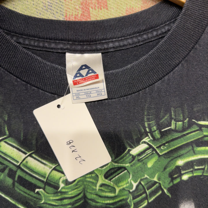 Mechanical Skull Vintage Liquid Blue Design T Shirt Size XL 2000s