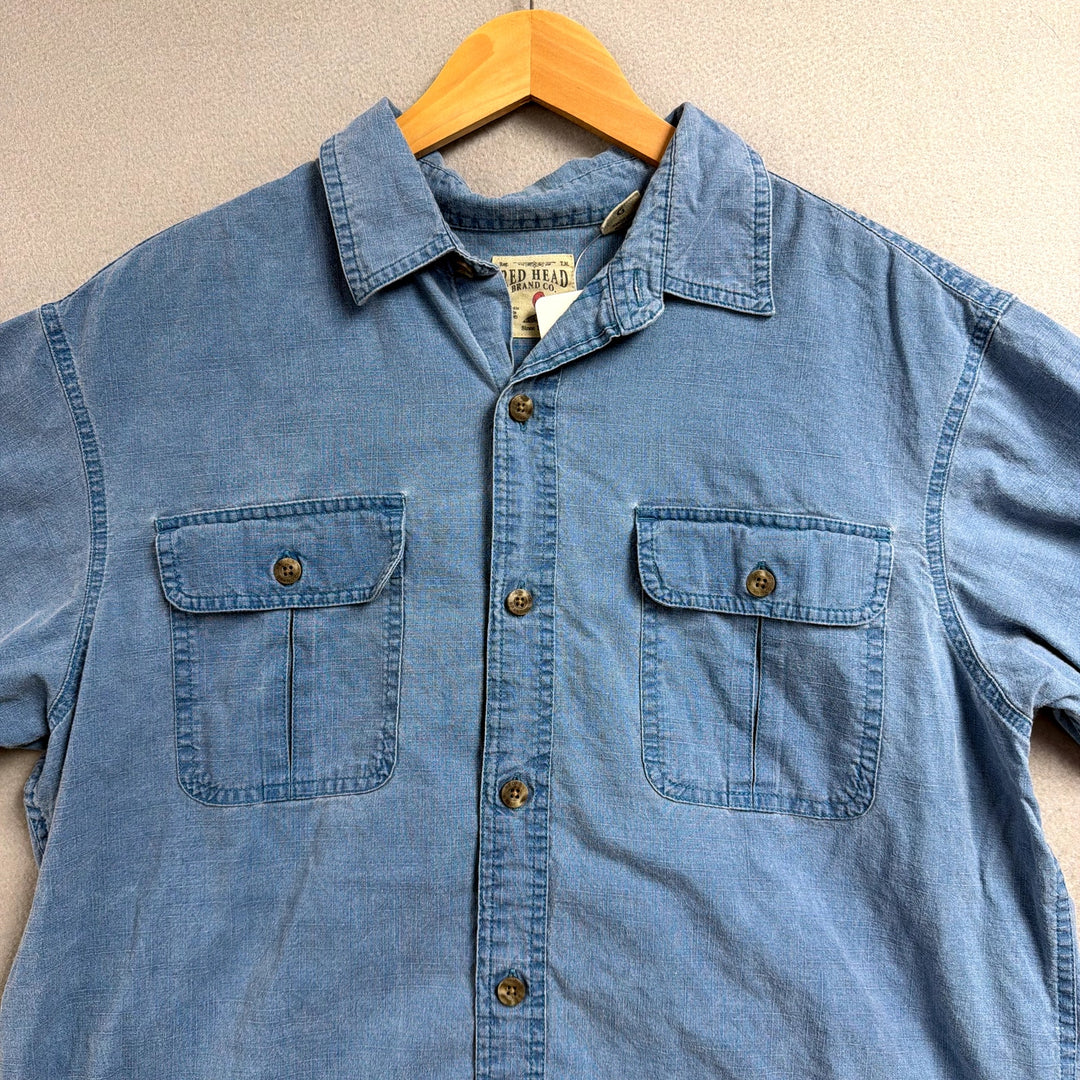 Vintage Red Head Blue button Down shirt Size Large