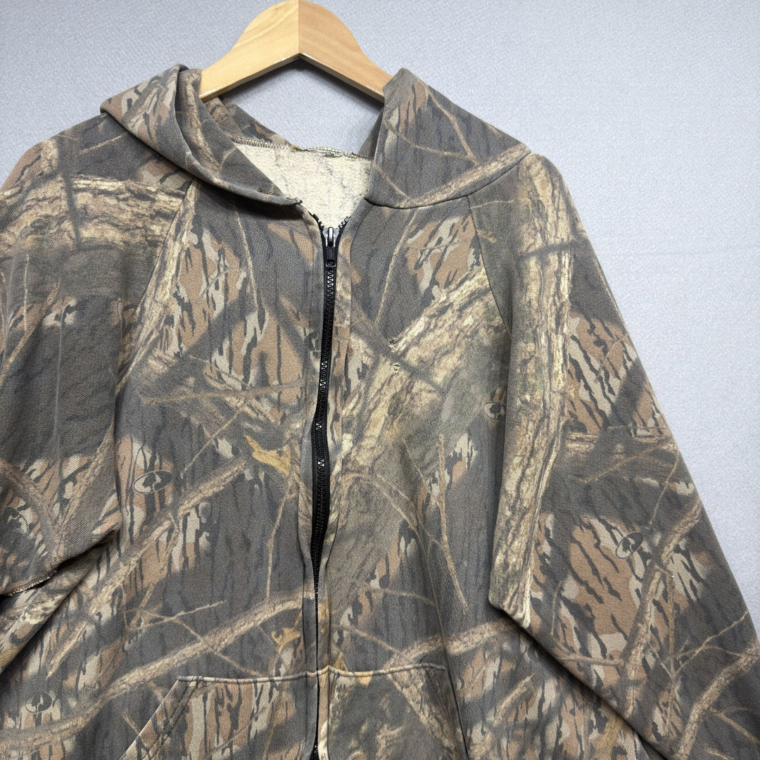 Vintage 90s Mossy Oak Shadow Branch Camo Hoodie Size Large Grunge Faded