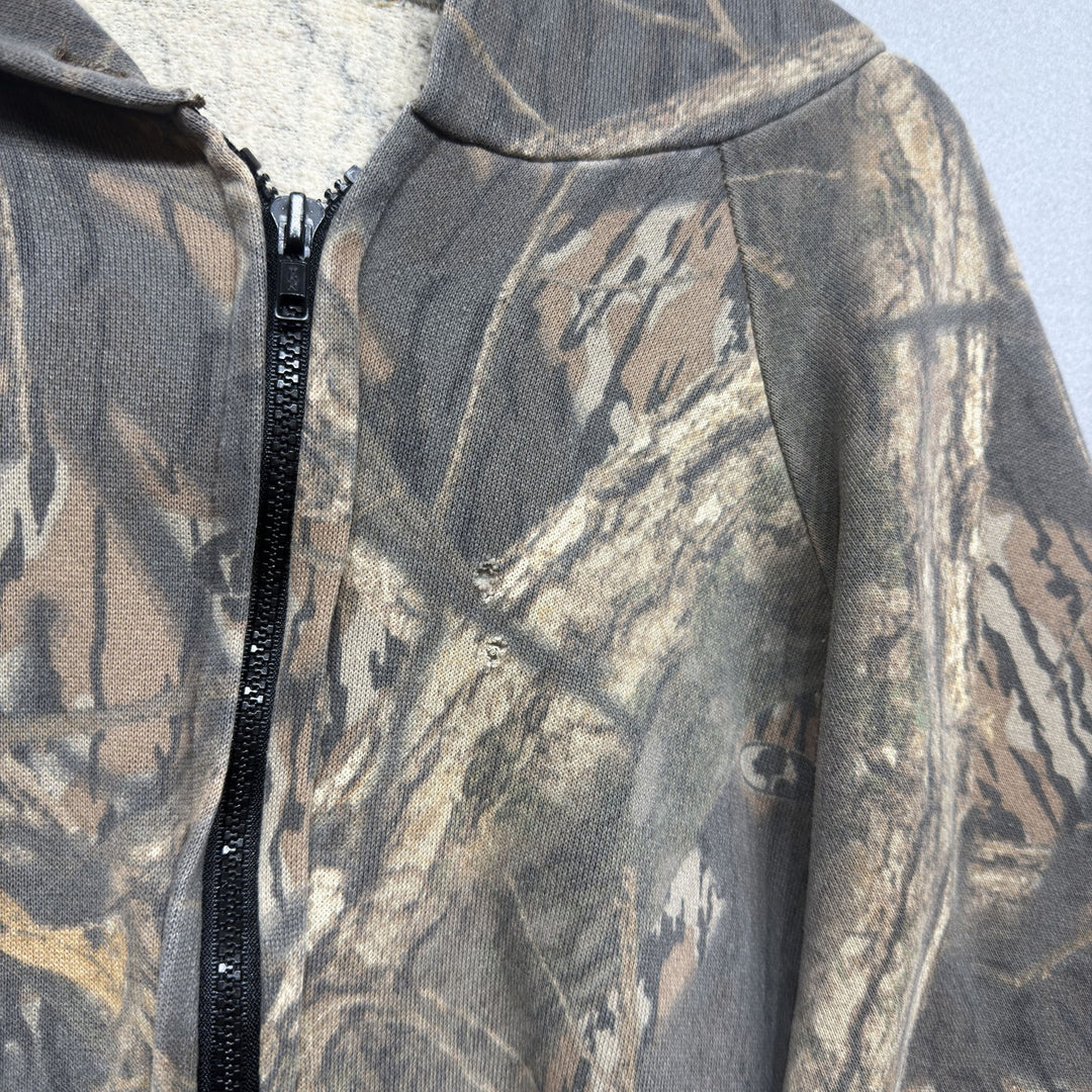 Vintage 90s Mossy Oak Shadow Branch Camo Hoodie Size Large Grunge Faded