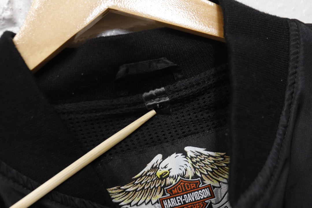 Harley Davidson Vintage Black Bomber Jacket Large 2000s
