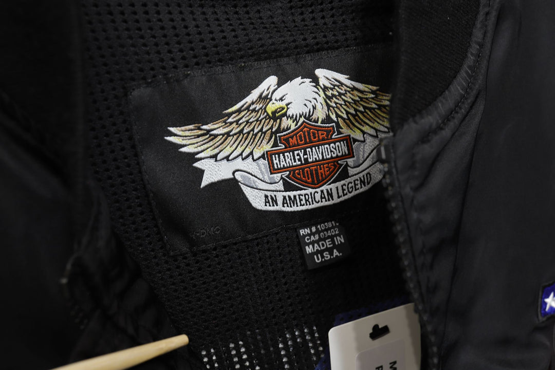 Harley Davidson Vintage Black Bomber Jacket Large 2000s