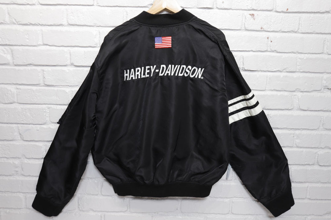 Harley Davidson Vintage Black Bomber Jacket Large 2000s