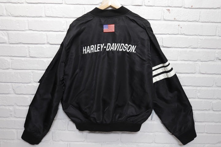 Harley Davidson Vintage Black Bomber Jacket Large 2000s