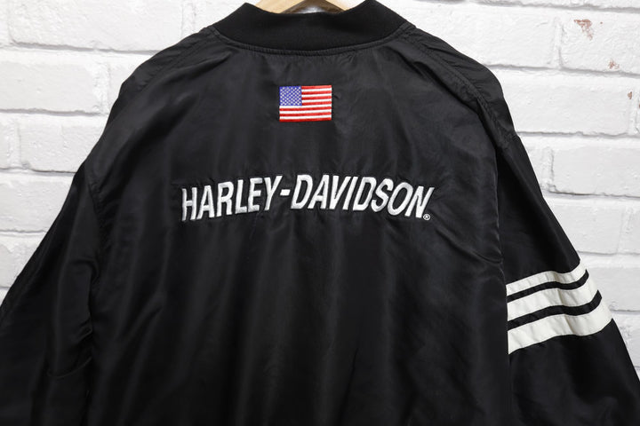 Harley Davidson Vintage Black Bomber Jacket Large 2000s