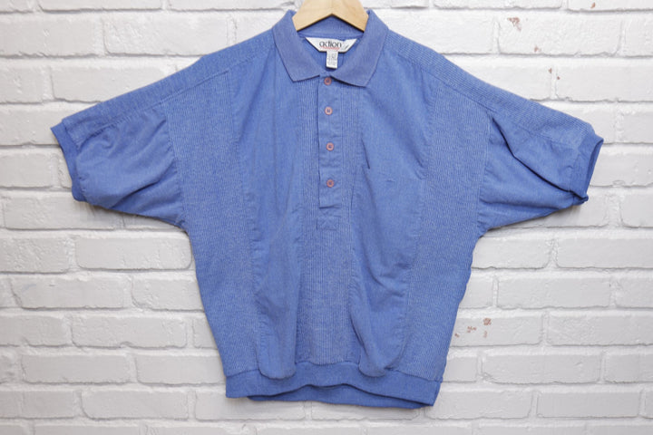Action Vintage Blue Polo Shirt Large 90s