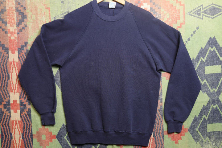 Jerzees Vintage Blank Navy Raglan Sweatshirt 80s Large
