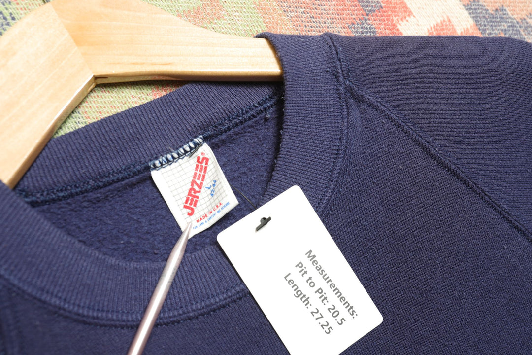 Jerzees Vintage Blank Navy Raglan Sweatshirt 80s Large