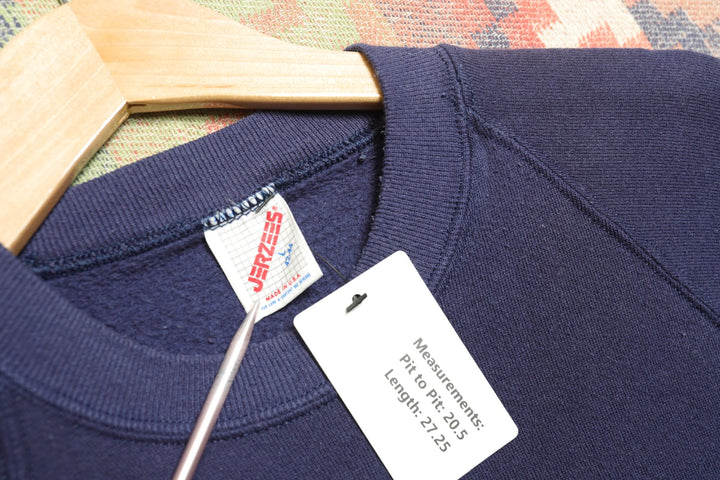 Jerzees Vintage Blank Navy Raglan Sweatshirt 80s Large
