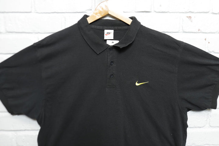 Nike Swoosh Vintage Black & Yellow Polo Shirt 90s XL
