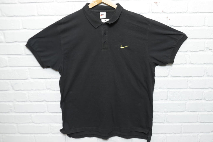 Nike Swoosh Vintage Black & Yellow Polo Shirt 90s XL