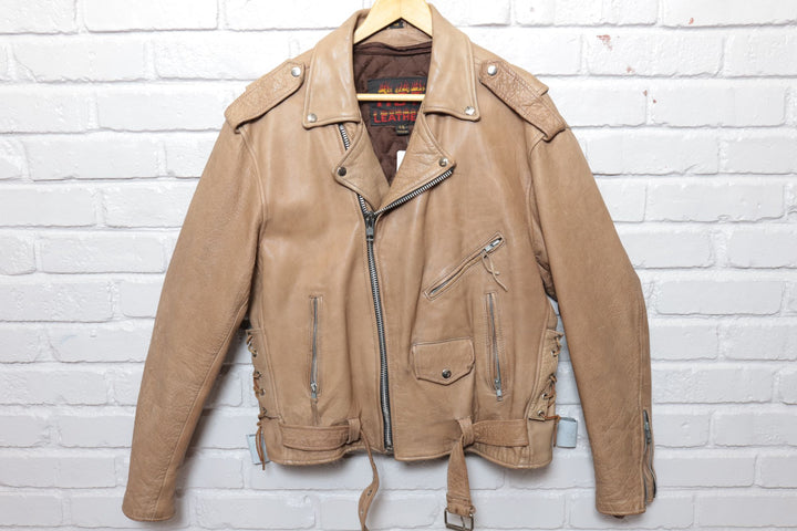2000s Vintage Hot Leathers Tan Biker Jacket Size XL