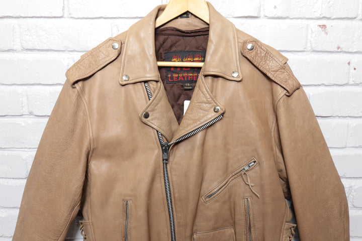 2000s Vintage Hot Leathers Tan Biker Jacket Size XL