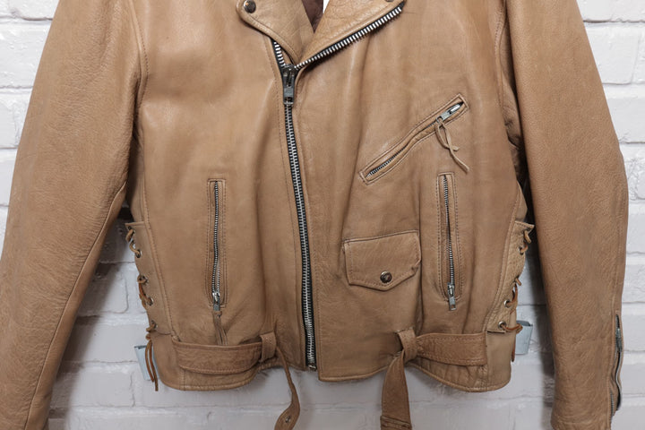 2000s Vintage Hot Leathers Tan Biker Jacket Size XL