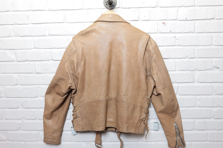 2000s Vintage Hot Leathers Tan Biker Jacket Size XL