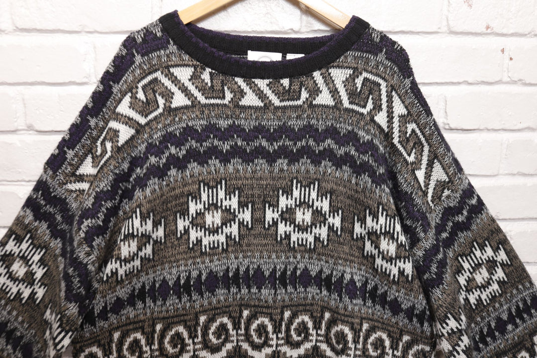 Piccadilly Vintage Geometric Pattern Sweater 80s XL