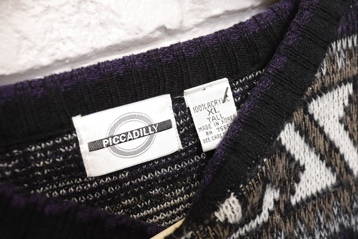 Piccadilly Vintage Geometric Pattern Sweater 80s XL