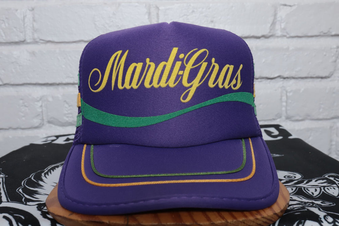 80s Vintage Mardi Gras Three Stripe Trucker Hat