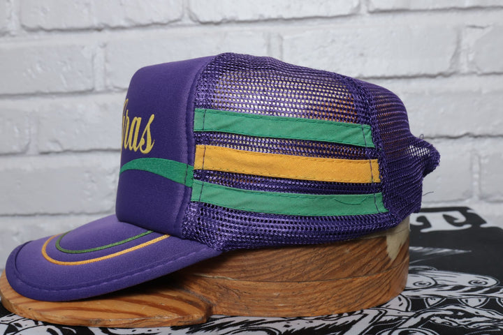 80s Vintage Mardi Gras Three Stripe Trucker Hat