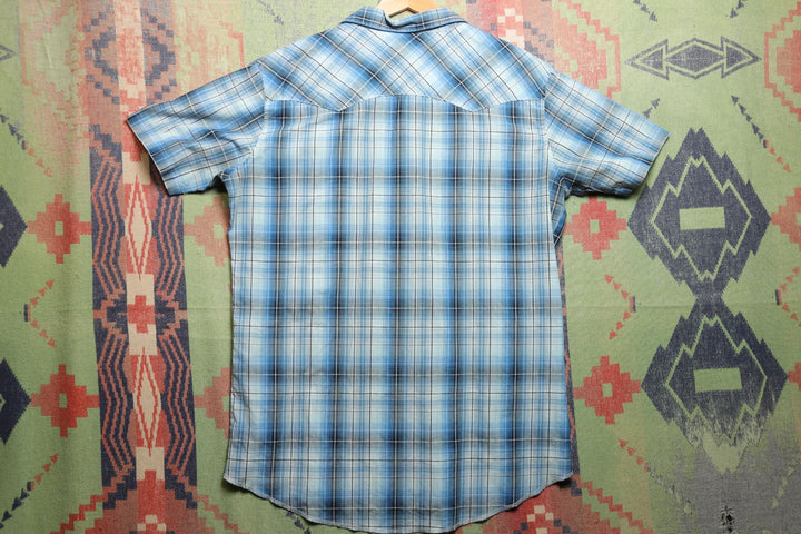 Wrangler Vintage Blue Plaid Western Pearl Snap Shirt XL 2000s Country Short