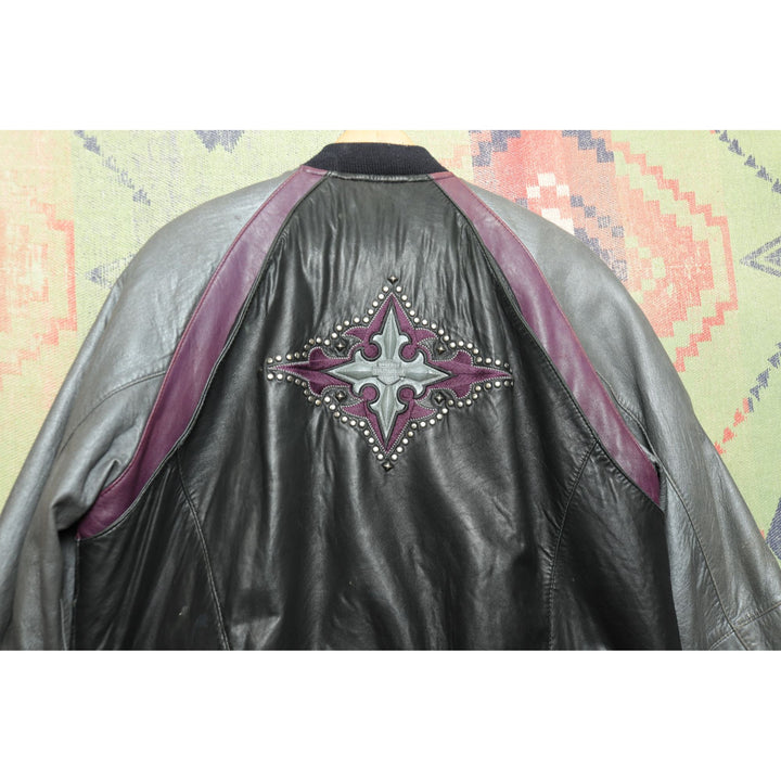 Harley Davidson Vintage Purple Leather Bomber Jacket Large 2000s  Chrome Y2K