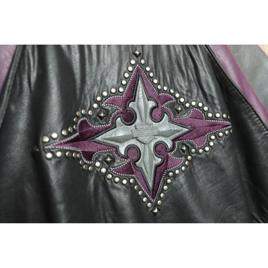 Harley Davidson Vintage Purple Leather Bomber Jacket Large 2000s  Chrome Y2K