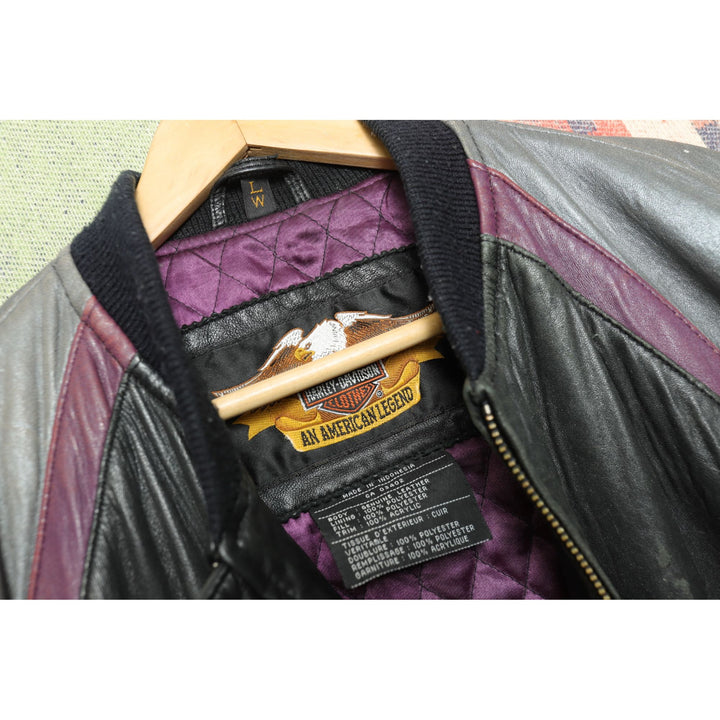 Harley Davidson Vintage Purple Leather Bomber Jacket Large 2000s  Chrome Y2K