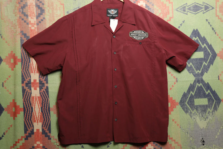 Harley Davidson Vintage Embroidered Shirt XXXL 2000s Burgundy Biker