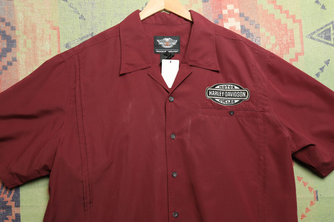 Harley Davidson Vintage Embroidered Shirt XXXL 2000s Burgundy Biker